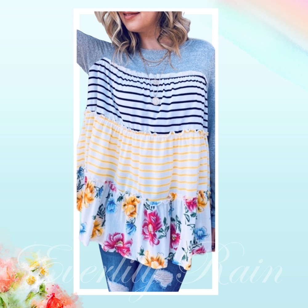 LAST ONE! SPRING FUN Floral & Striped Top - Picture 5 of 11